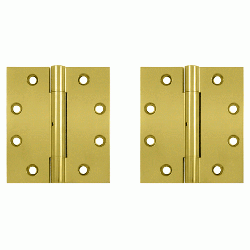 DELTANA 4 1/2 Inch X 4 Inch Solid Brass Wide Throw Hinge (Square Corner, PVD Polished Brass Finish)