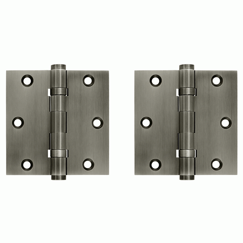 3 1/2 X 3 1/2 Inch Double Ball Bearing Hinge Interchangeable Finials (Square Corner, Antique Nickel Finish) DELTANA