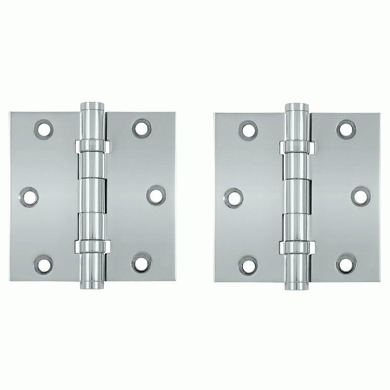 3 1/2 X 3 1/2 Inch Double Ball Bearing Hinge Interchangeable Finials (Square Corner, Chrome Finish) DELTANA