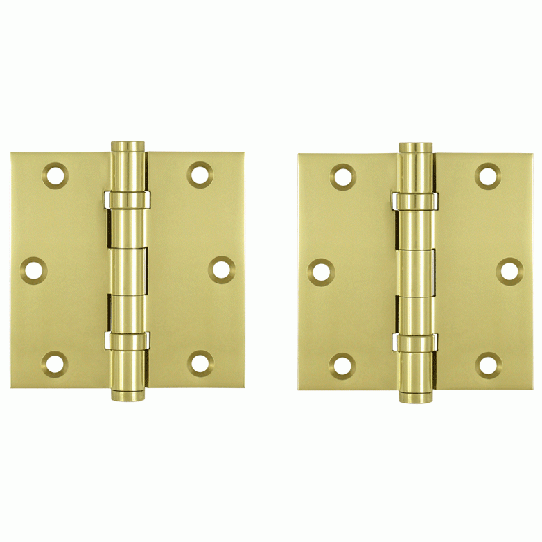 3 1/2 X 3 1/2 Inch Double Ball Bearing Hinge Interchangeable Finials (Square Corner, Polished Brass Finish) DELTANA