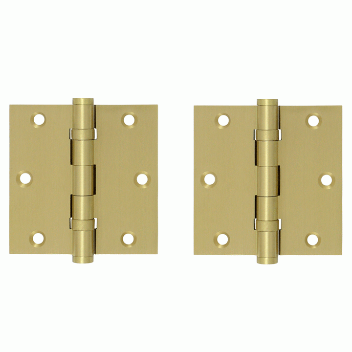 DELTANA 3 1/2 X 3 1/2 Inch Double Ball Bearing Hinge Interchangeable Finials (Square Corner, Brushed Brass Finish)