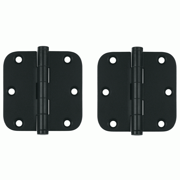 DELTANA Pair 3 1/2 Inch X 3 1/2 Inch Solid Brass Hinge Interchangeable Finials (5/8 Radius Corner, Paint Black Finish)