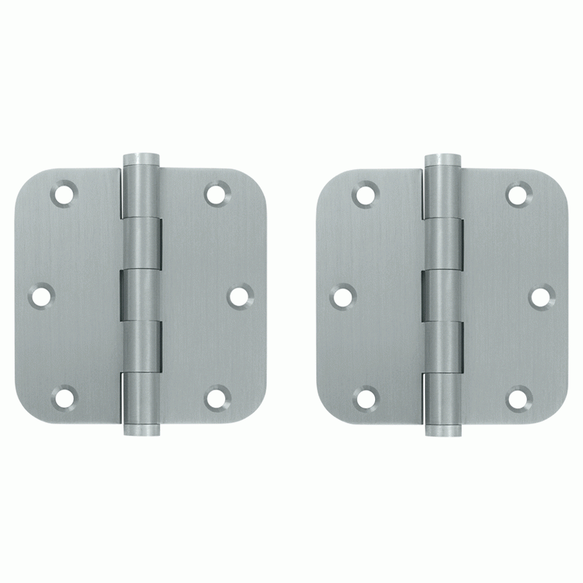 DELTANA Pair 3 1/2 Inch X 3 1/2 Inch Solid Brass Hinge Interchangeable Finials (5/8 Radius Corner, Brushed Chrome Finish)