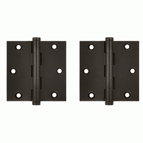 DELTANA 3 1/2 X 3 1/2 Inch Solid Brass Hinge Interchangeable Finials (Square Corner, Oil Rubbed Bronze Finish)