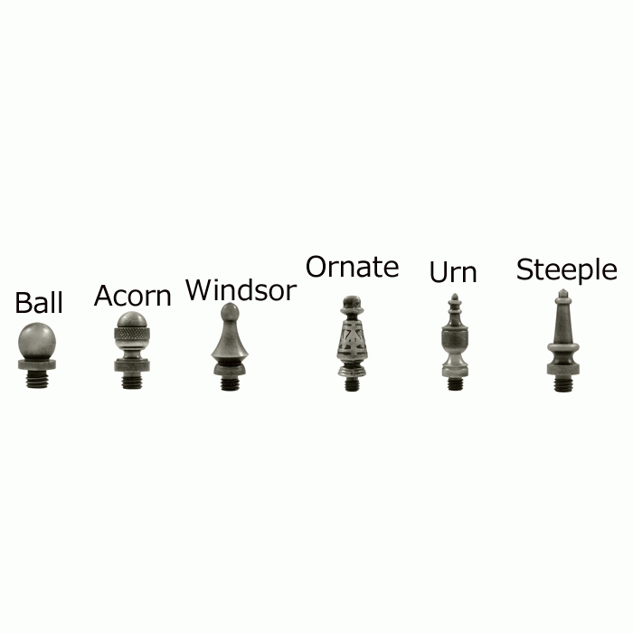 3 1/2 X 3 1/2 Inch Solid Brass Hinge Interchangeable Finials (Square Corner, Antique Nickel Finish) DELTANA