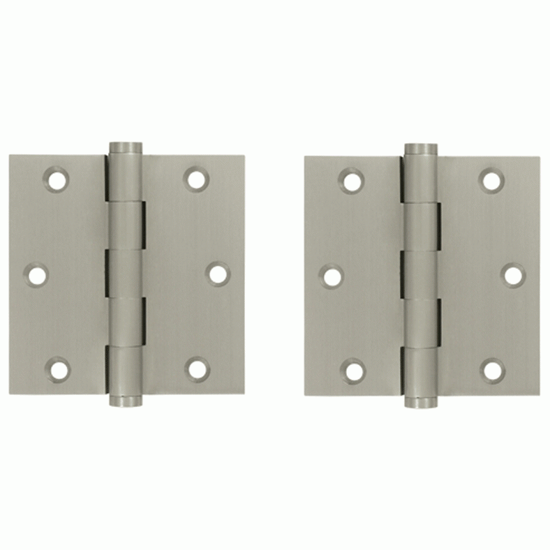 3 1/2 X 3 1/2 Inch Solid Brass Hinge Interchangeable Finials (Square Corner, Brushed Nickel Finish) DELTANA