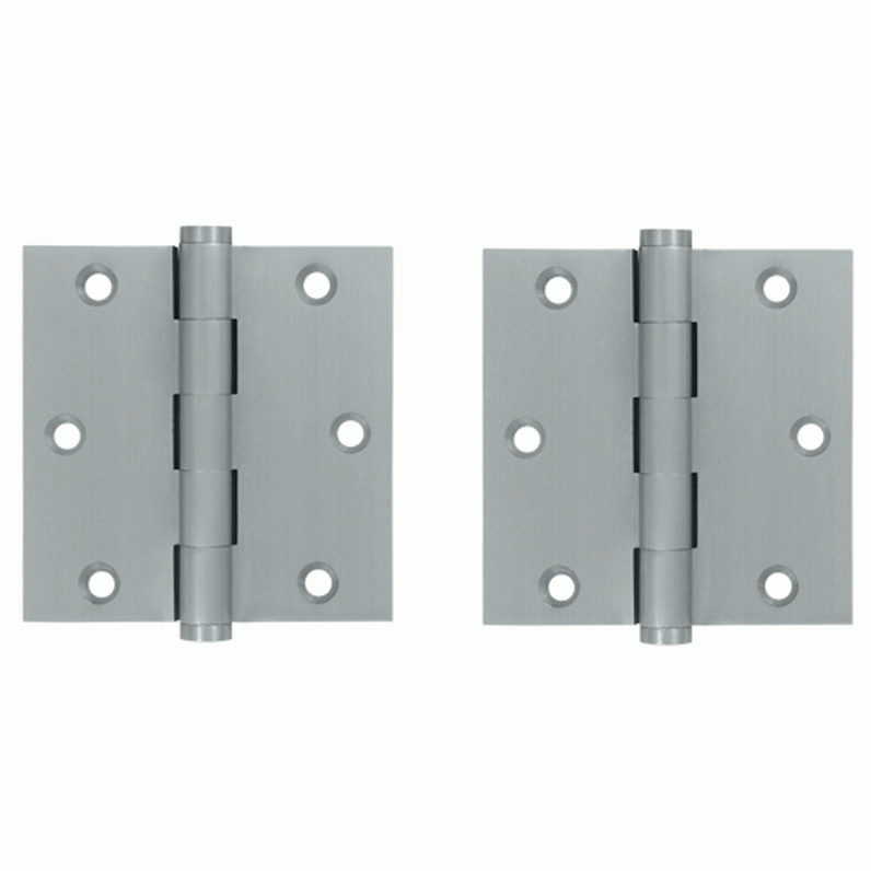 3 1/2 X 3 1/2 Inch Solid Brass Hinge Interchangeable Finials (Square Corner, Brushed Chrome Finish) DELTANA