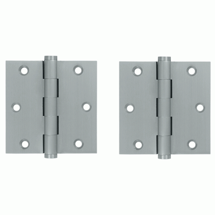 3 1/2 X 3 1/2 Inch Solid Brass Hinge Interchangeable Finials (Square Corner, Brushed Chrome Finish) DELTANA