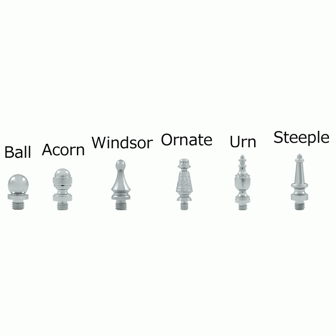 3 1/2 X 3 1/2 Inch Solid Brass Hinge Interchangeable Finials (Square Corner, Chrome Finish) DELTANA