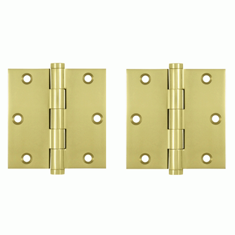 3 1/2 X 3 1/2 Inch Solid Brass Hinge Interchangeable Finials (Square Corner, Polished Brass Finish) DELTANA