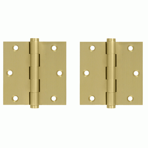 3 1/2 X 3 1/2 Inch Solid Brass Hinge Interchangeable Finials (Square Corner, Brushed Brass Finish) DELTANA