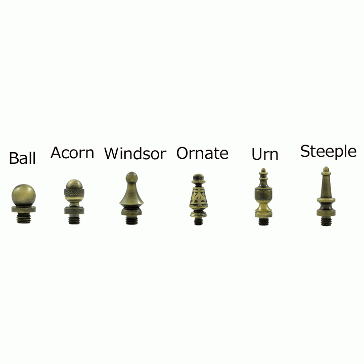 DELTANA 3 1/2 X 3 1/2 Inch Solid Brass Hinge Interchangeable Finials (Square Corner, Antique Brass Finish)