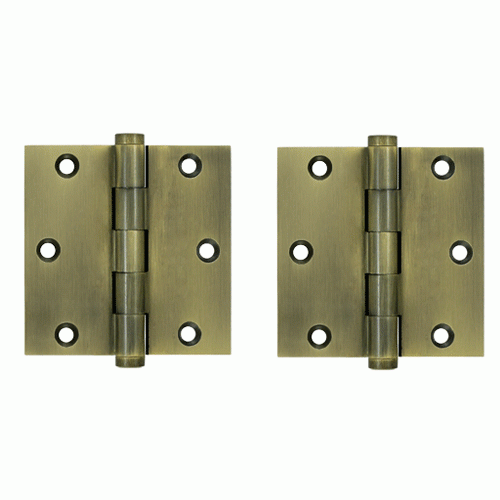 DELTANA 3 1/2 X 3 1/2 Inch Solid Brass Hinge Interchangeable Finials (Square Corner, Antique Brass Finish)