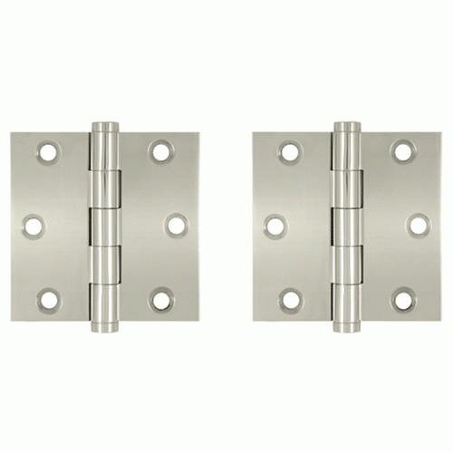 3 X 3 Inch Solid Brass Hinge Interchangeable Finials (Square Corner, Polished Nickel Finish) DELTANA