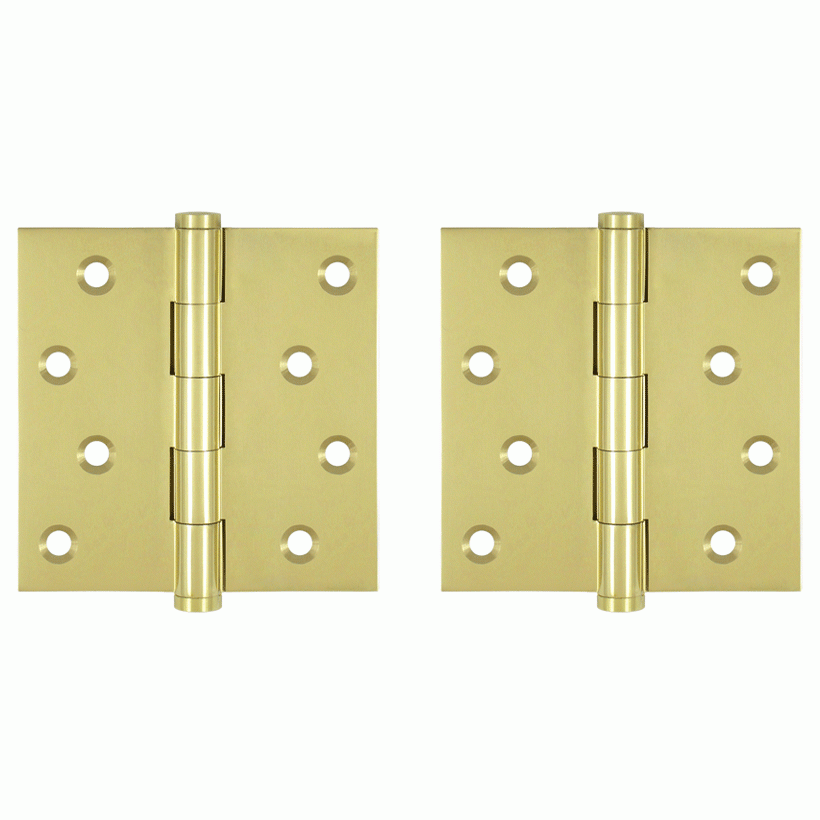 DELTANA 4 Inch X 4 Inch Solid Brass Zig-Zag Hinge (Square Corner, Polished Brass Finish)