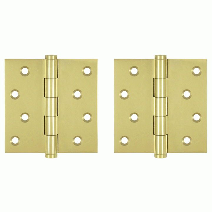 DELTANA 4 Inch X 4 Inch Solid Brass Zig-Zag Hinge (Square Corner, Polished Brass Finish)