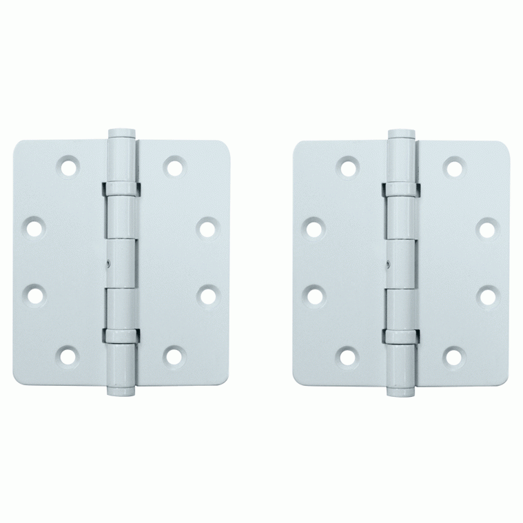 DELTANA 4 1/2 Inch X 4 1/4 Inch Solid Brass Wide Throw Hinge (1/4 Radius Corner, White Finish)