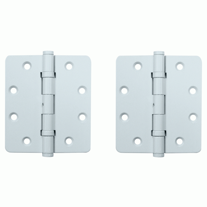 DELTANA 4 1/2 Inch X 4 1/4 Inch Solid Brass Wide Throw Hinge (1/4 Radius Corner, White Finish)