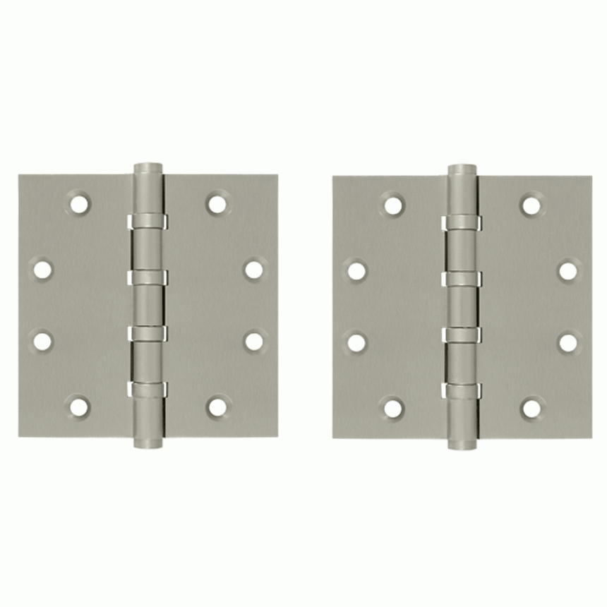 4 1/2 Inch X 4 1/2 Inch Solid Brass Four Ball Bearing Square Hinge (Brushed Nickel Finish) DELTANA