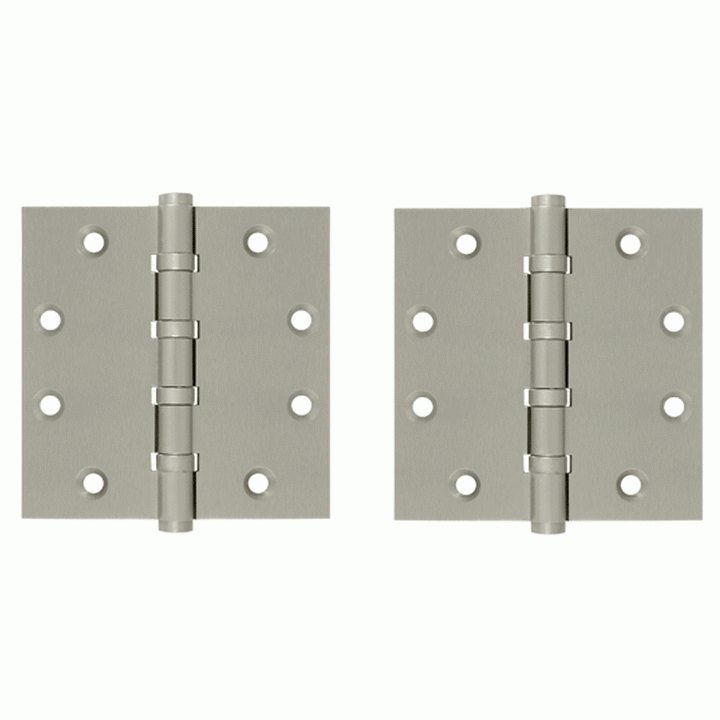 4 1/2 Inch X 4 1/2 Inch Solid Brass Four Ball Bearing Square Hinge (Brushed Nickel Finish) DELTANA