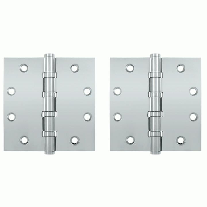 DELTANA 4 1/2 Inch X 4 1/2 Inch Solid Brass Four Ball Bearing Square Hinge (Chrome Finish)