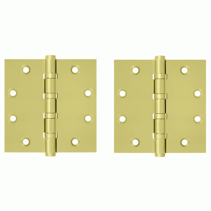 DELTANA 4 1/2 Inch X 4 1/2 Inch Solid Brass Four Ball Bearing Square Hinge (Brushed Brass Finish)