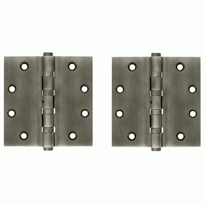 4 1/2 Inch X 4 1/2 Inch Solid Brass Non-Removable Pin Square Hinge (Antique Nickel Finish) DELTANA