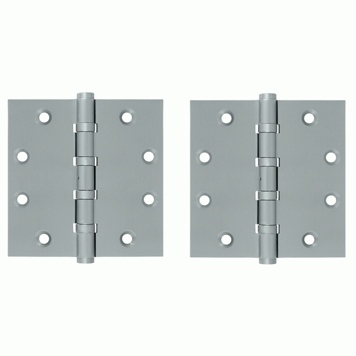 4 1/2 Inch X 4 1/2 Inch Solid Brass Non-Removable Pin Square Hinge (Brushed Chrome Finish) DELTANA