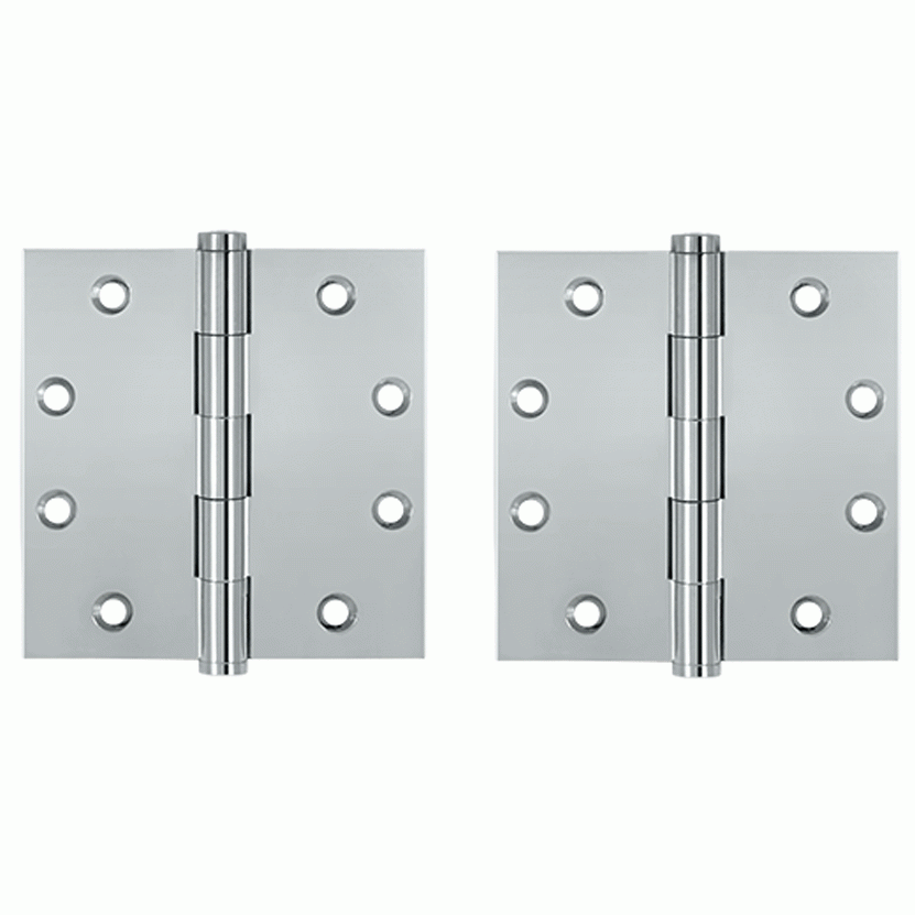 DELTANA 4 1/2 Inch X 4 1/2 Inch Solid Brass Square Hinge Interchangeable Finials (Chrome Finish)