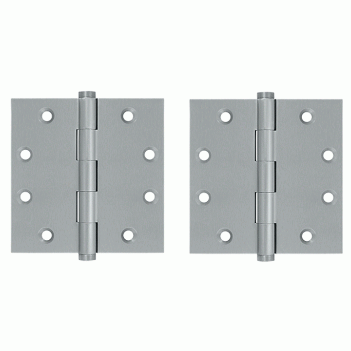 DELTANA 4 1/2 Inch X 4 1/2 Inch Solid Brass Square Hinge Interchangeable Finials (Brushed Chrome Finish)