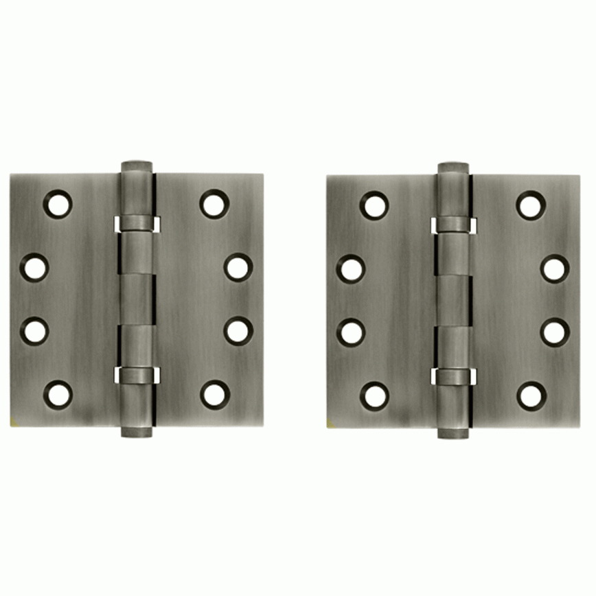 Pair 4 Inch X 4 Inch Double Ball Bearing Hinge Interchangeable Finials (Square Corner, Antique Nickel Finish) DELTANA