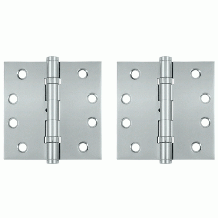 4 Inch X 4 Inch Ball Bearing Hinge Interchangeable Finials (Square Corner, Chrome Finish) DELTANA