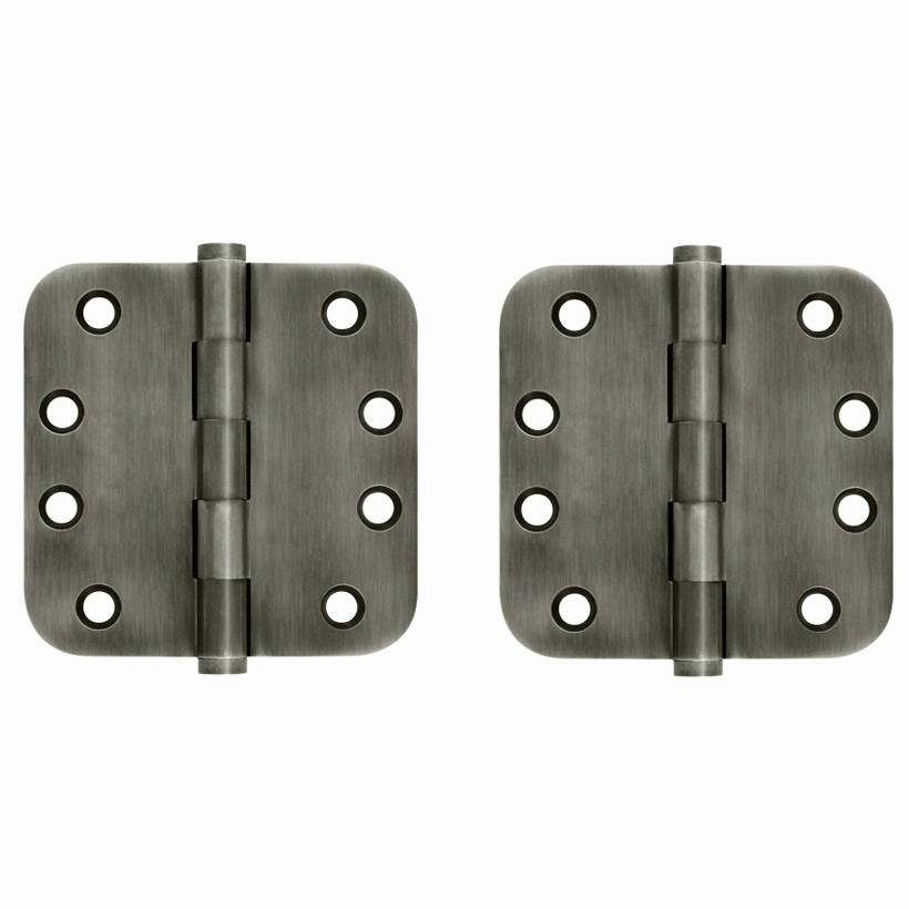 DELTANA 4 Inch X 4 Inch Solid Brass Hinge (5/8 Radius Corner, Antique Nickel Finish)