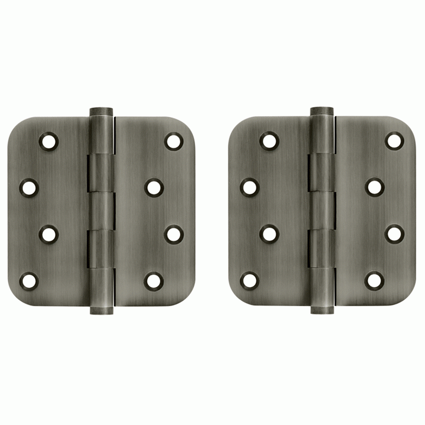 4 Inch X 4 Inch Solid Brass Zig-Zag Hinge (5/8 Radius Corner, Antique Nickel Finish) DELTANA