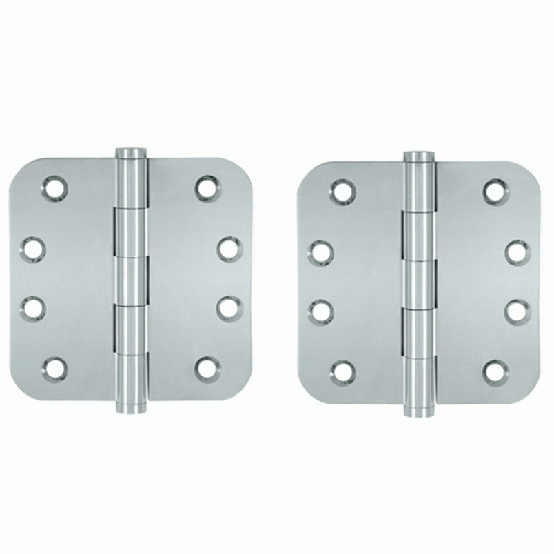 DELTANA 4 Inch X 4 Inch Solid Brass Hinge (5/8 Radius Corner, Chrome Finish)