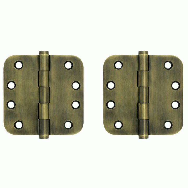 DELTANA 4 Inch X 4 Inch Solid Brass Hinge (5/8 Radius Corner, Antique Brass Finish)