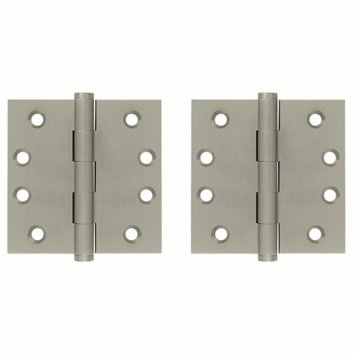 Pair 4 Inch X 4 Inch Solid Brass Hinge Interchangeable Finials (Square Corner, Brushed Nickel Finish) DELTANA