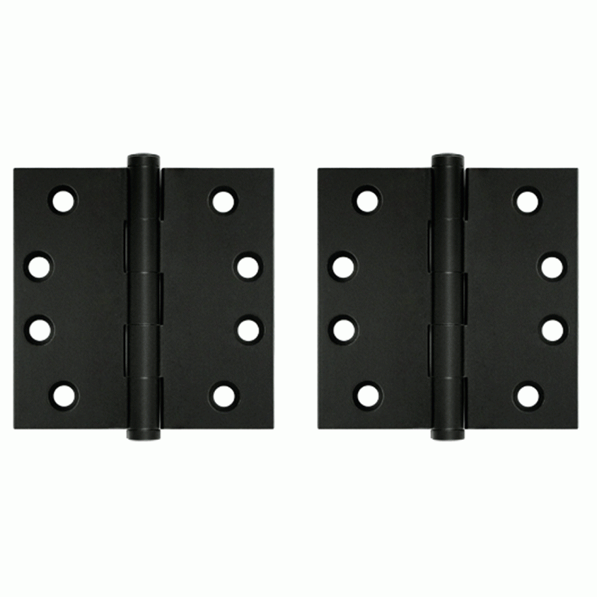 Pair 4 Inch X 4 Inch Solid Brass Hinge Interchangeable Finials (Square Corner, Paint Black Finish) DELTANA