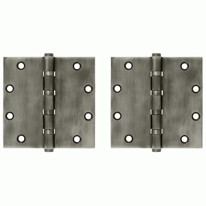 5 Inch X 5 Inch Solid Brass Four Ball Bearing Square Hinge (Antique Nickel Finish) DELTANA