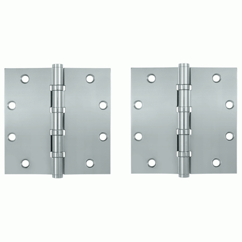 DELTANA 5 Inch X 5 Inch Solid Brass Four Ball Bearing Square Hinge (Chrome)