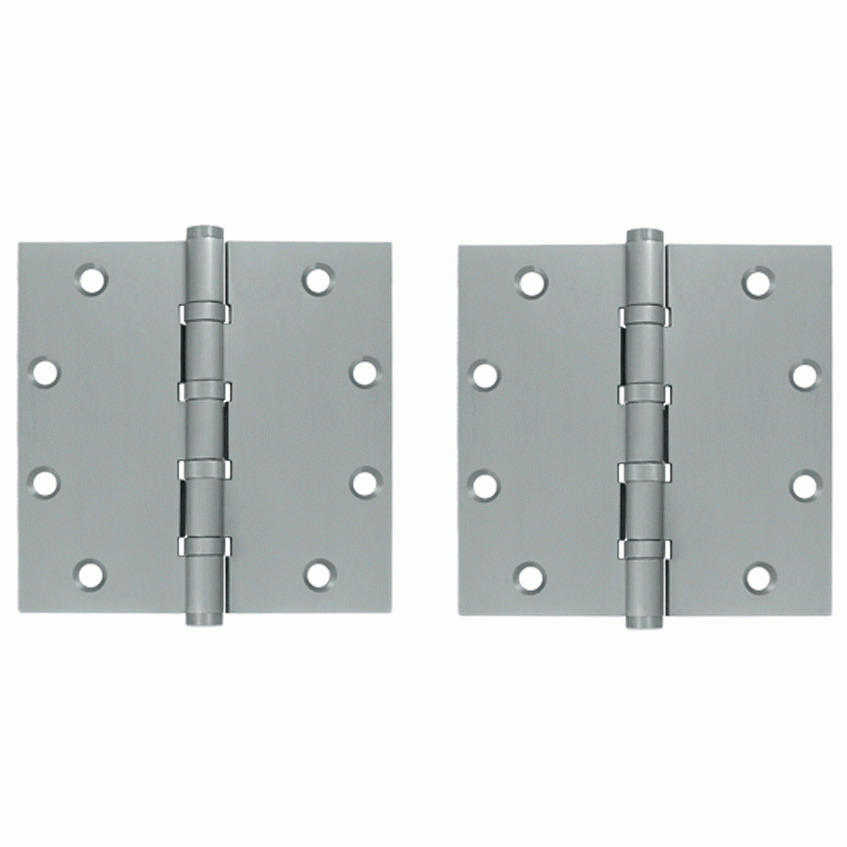 DELTANA 5 Inch X 5 Inch Solid Brass Four Ball Bearing Square Hinge (Brushed Chrome Finish)