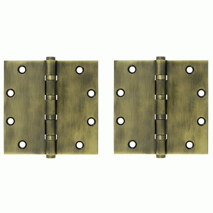 DELTANA 5 Inch X 5 Inch Solid Brass Four Ball Bearing Square Hinge (Antique Brass Finish)