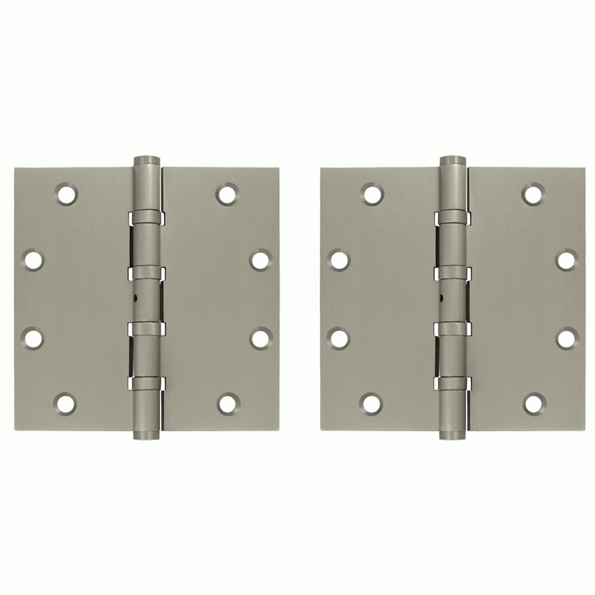 5 Inch X 5 Inch Solid Brass Non-Removable Pin Square Hinge (Brushed Nickel Finish) DELTANA