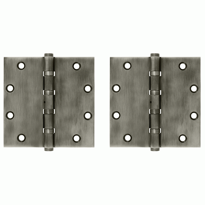 DELTANA 5 Inch X 5 Inch Solid Brass Non-Removable Pin Square Hinge (Antique Nickel Finish)