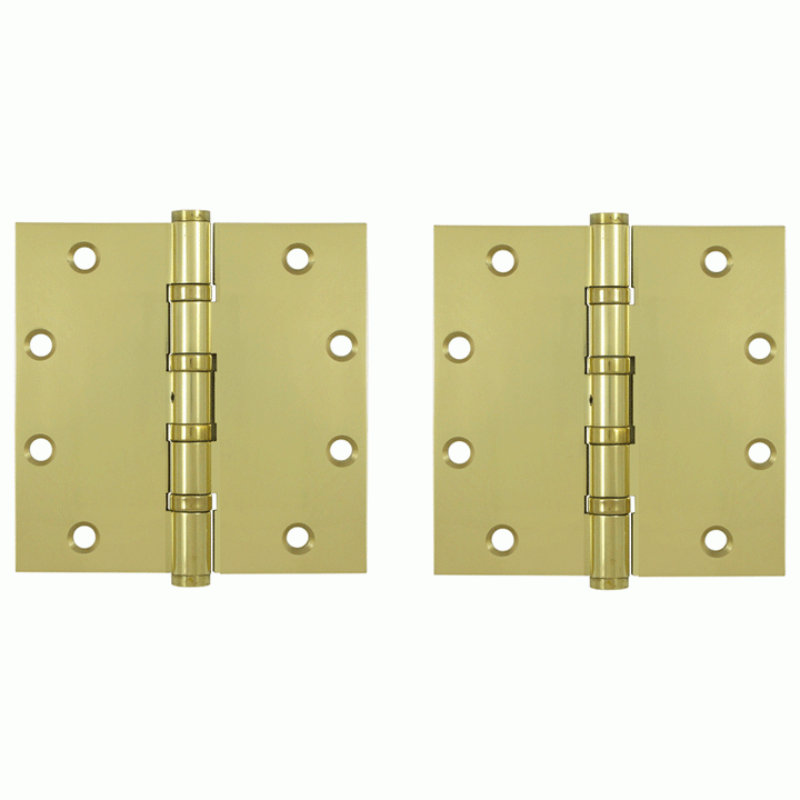 5 Inch X 5 Inch Solid Brass Non-Removable Pin Square Hinge (Polished Brass Finish) DELTANA