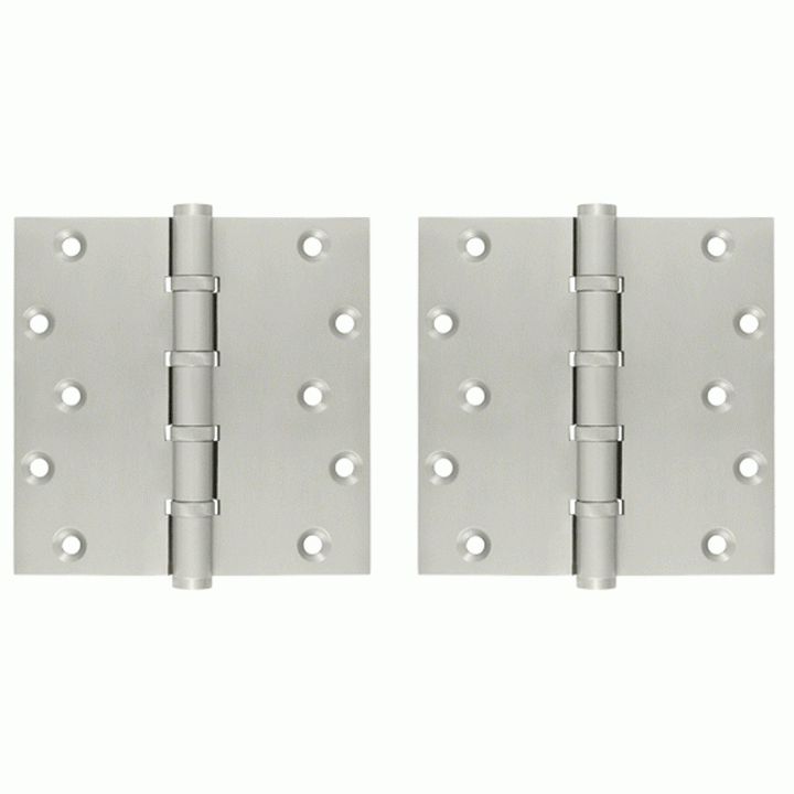 DELTANA 6 Inch X 6 Inch Solid Brass Ball Bearing Square Hinge (Brushed Nickel Finish)