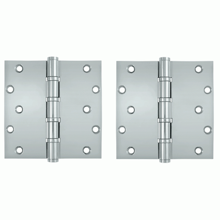 6 Inch X 6 Inch Solid Brass Ball Bearing Square Hinge (Chrome Finish) DELTANA