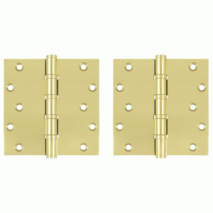 6 Inch X 6 Inch Solid Brass Ball Bearing Square Hinge (Unlacquered Brass Finish) DELTANA