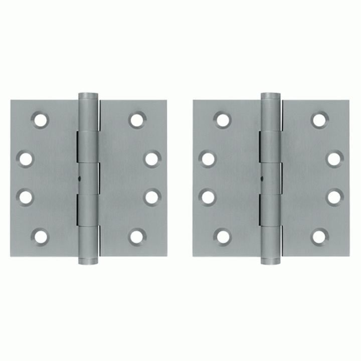 Pair 4 Inch X 4 Inch Non-Removable Pin Hinge Interchangeable Finials (Square Corner, Brushed Chrome Finish) DELTANA