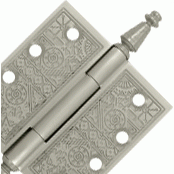 DELTANA 4 X 4 Inch Solid Brass Ornate Finial Style Hinge (Brushed Nickel Finish)